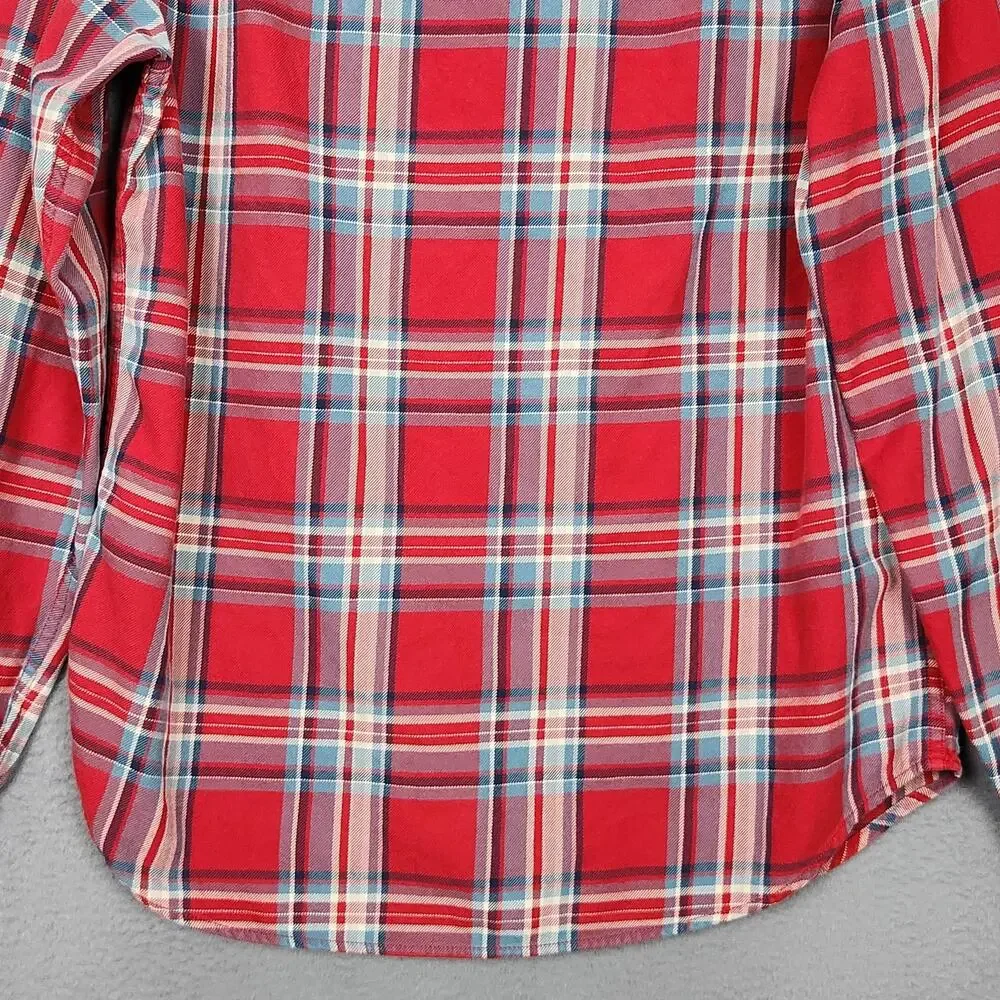 J CREW Shirt Mens Medium Red Plaid 100% Cotton Button Up Long Sleeve Flannel
